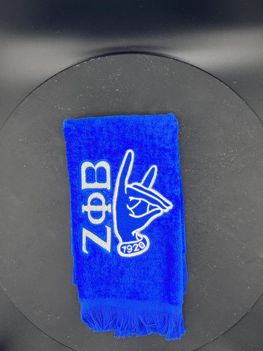 Zeta Phi Beta Kitty Hand Sign Stroll Towel in Royal Blue