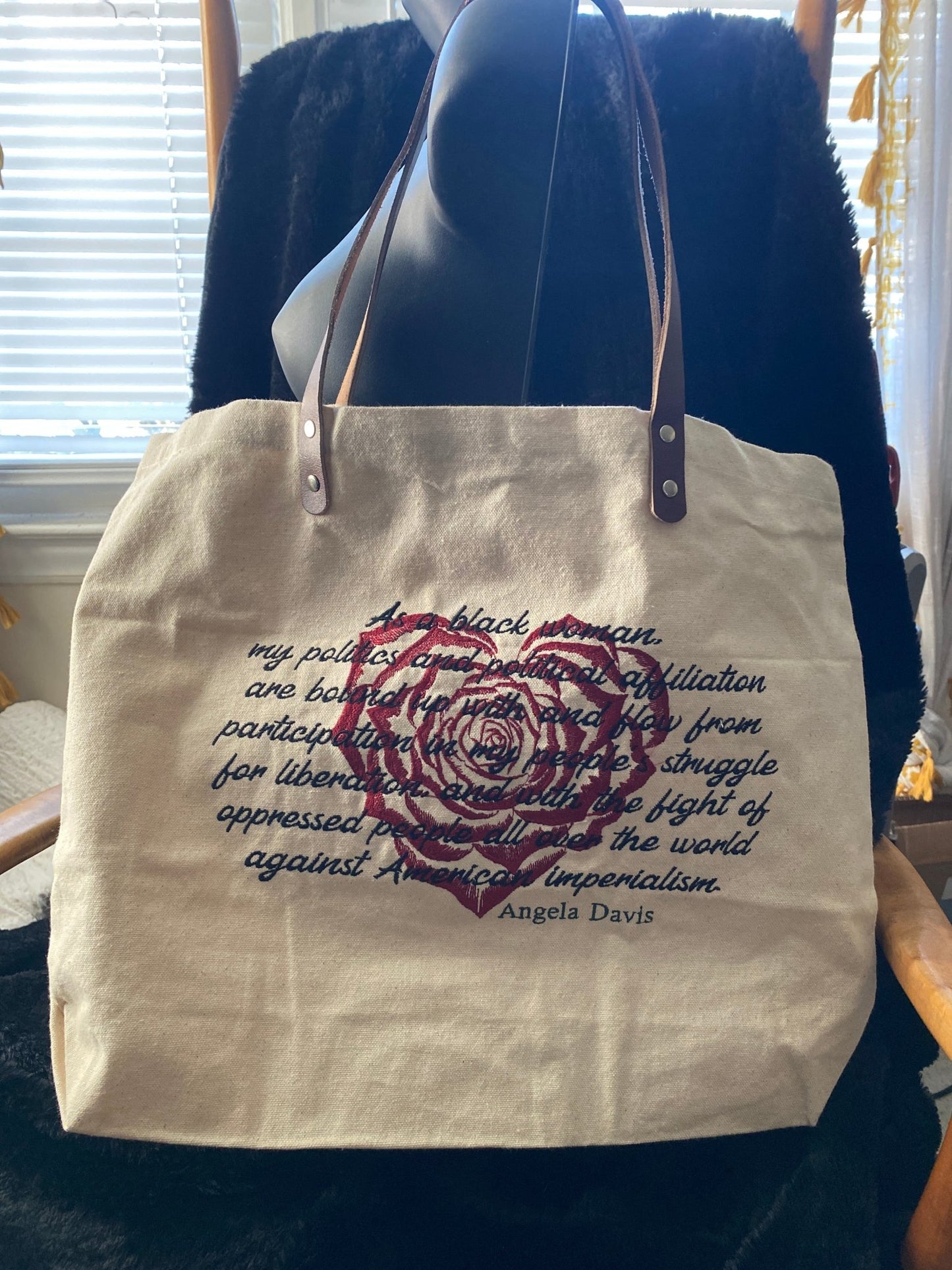 Angela Davis Quote Tote | Embroidered Revolutionary Canvas Bag - West & Remount Custom Apparel