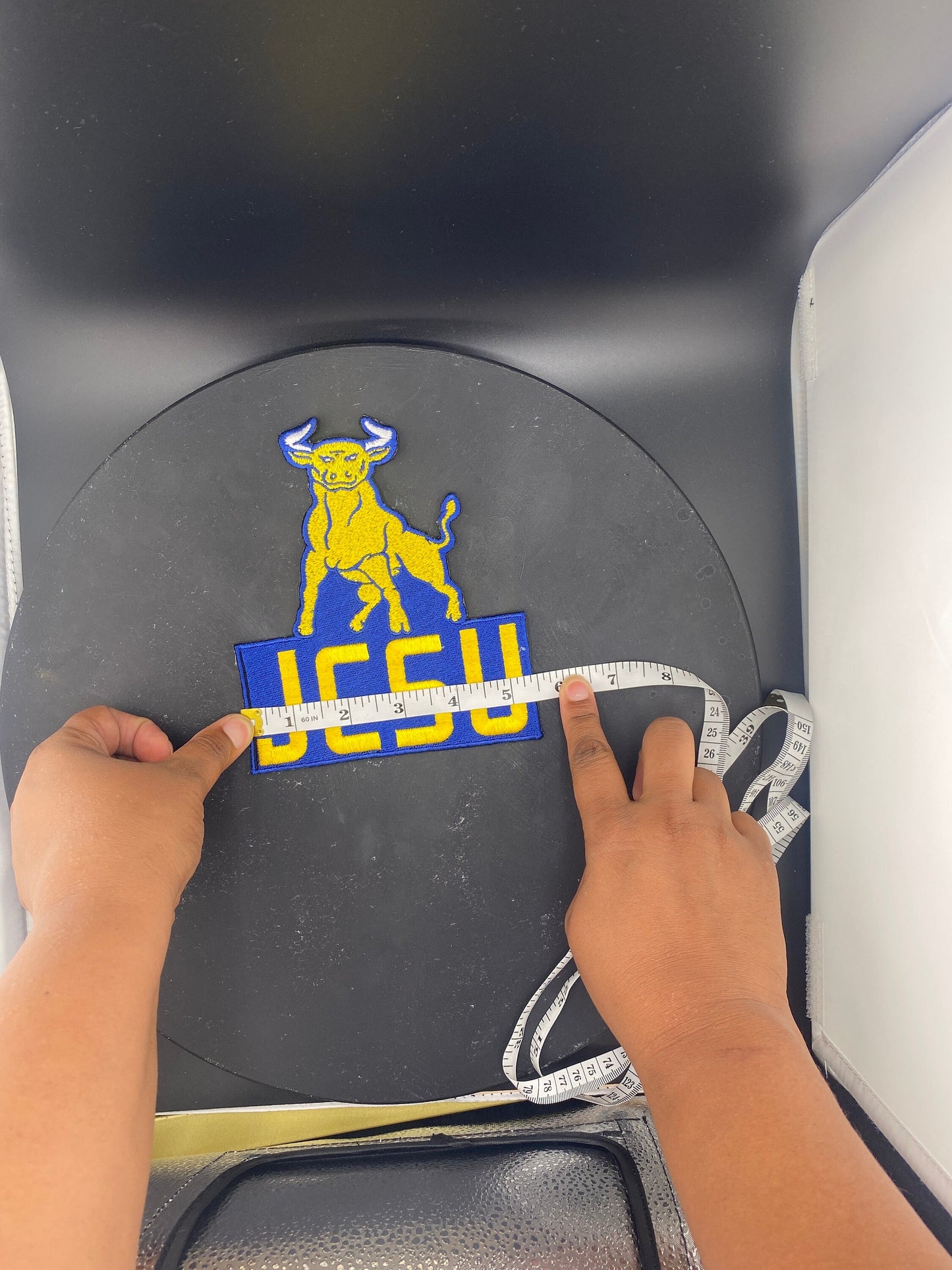 JCSU Golden Bull Iron-On Patch - Blue & Gold Mascot Embroidery, Perfect for Graduation Cap, Jackets, Home Decor - HBCU Pride