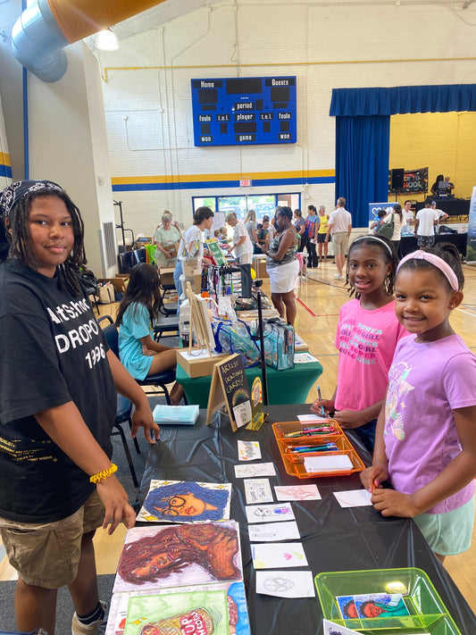 Marley at her Artist Trading Card booth at the Pottstown Heritage Group's Back To School Event in August 2025. 