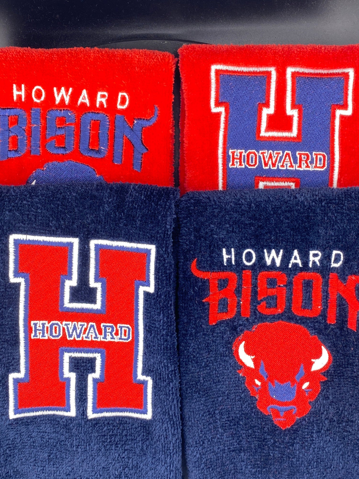 4 Leisure Luxe Towels in Red and Navy representing The Howard Collection - West & Remount Custom Apparel