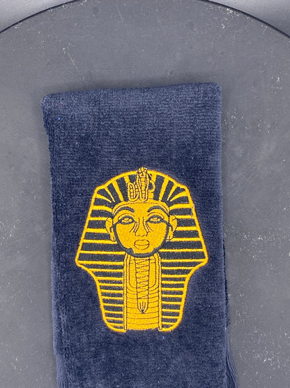 Black Alpha Phi Alpha Sphinx Stroll Towel in Old Gold 