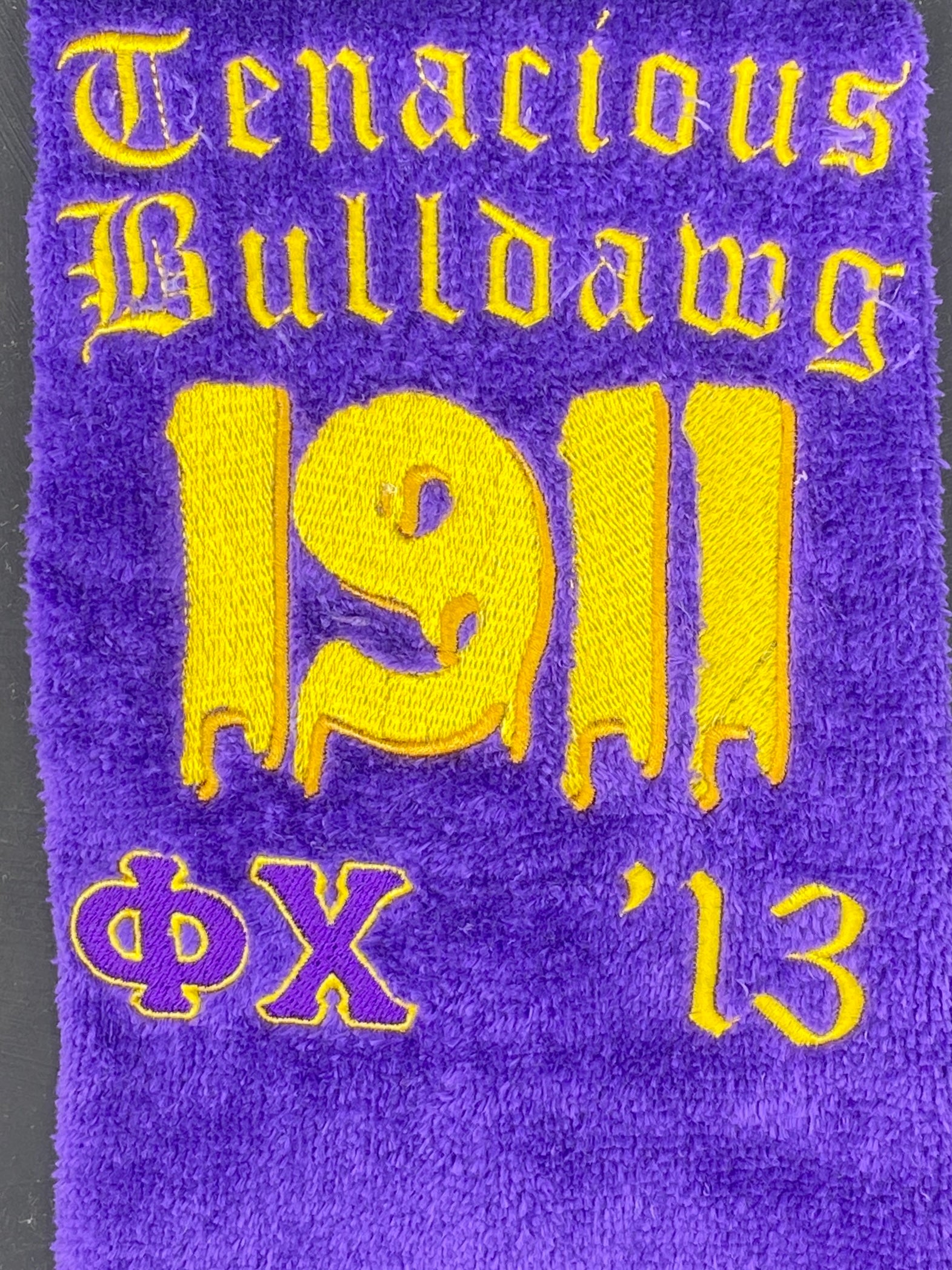 Bruhz ONLY for our embroidered Omega Psi Phi 1911 Drip Hop Towel. Purple & Gold D9 gift. Unpersonalized or customize yours at wandrcustoms.com.