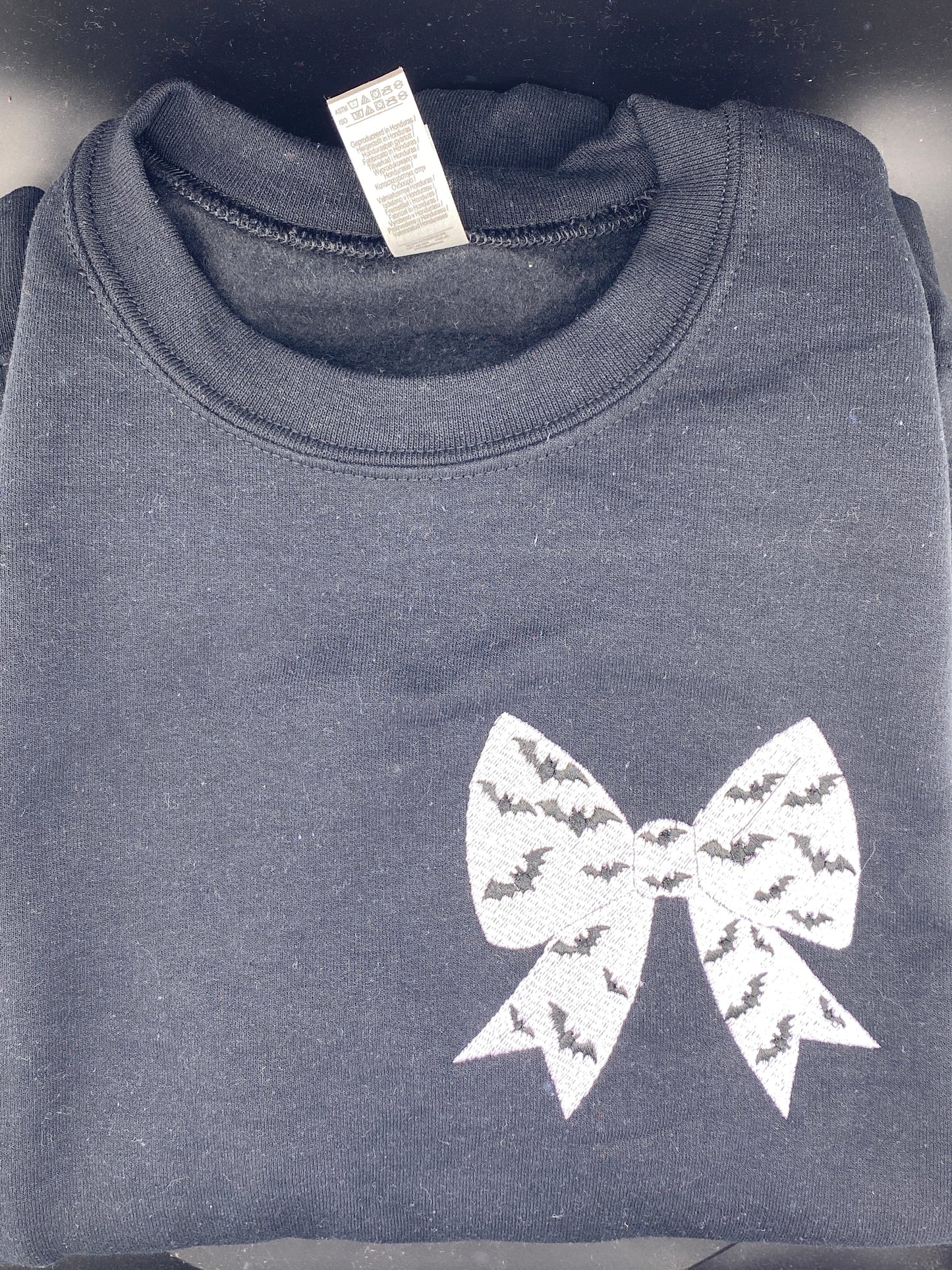 Bat Bow Glow Sweatshirt – Black with Glow-in-the-Dark Bow