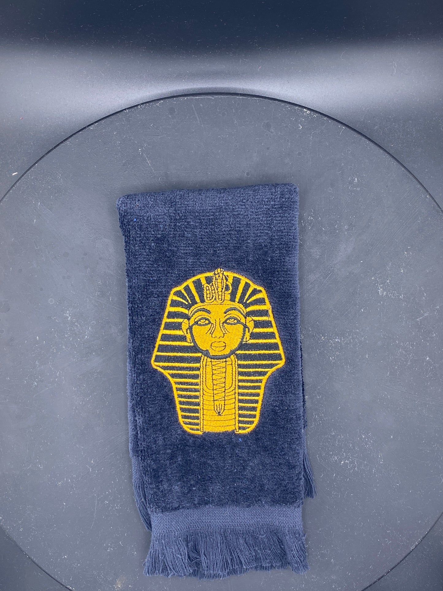 Black Alpha Phi Alpha Sphinx Stroll Towel in Old Gold 