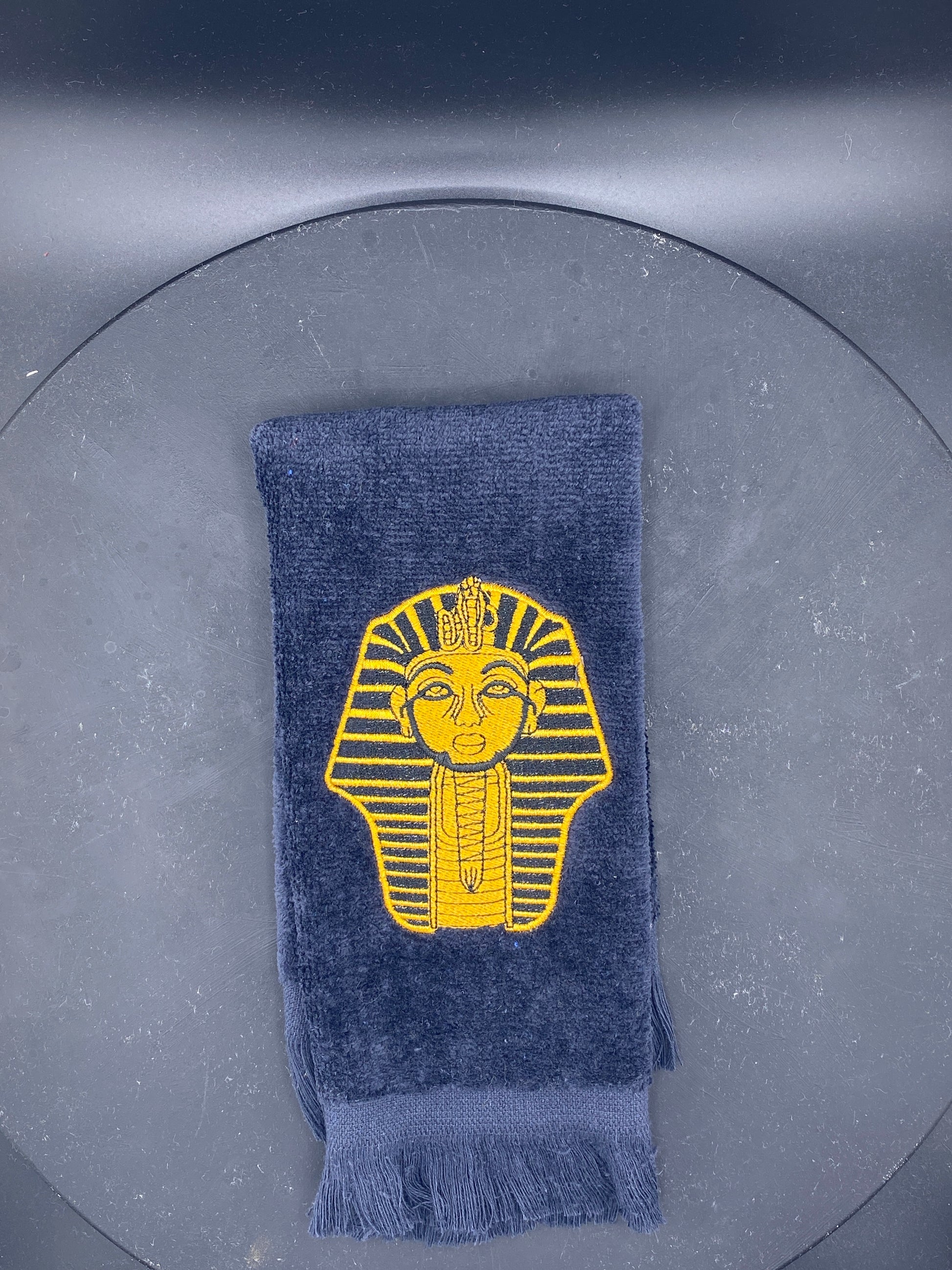 Black Alpha Phi Alpha Sphinx Stroll Towel in Old Gold 