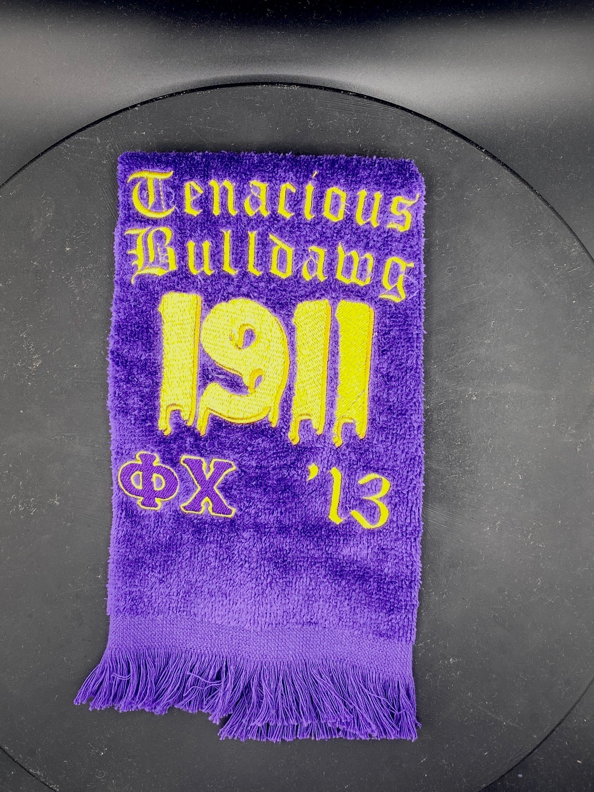 Bruhz ONLY for our embroidered Omega Psi Phi 1911 Drip Hop Towel. Purple & Gold D9 gift. Unpersonalized or customize yours at wandrcustoms.com.