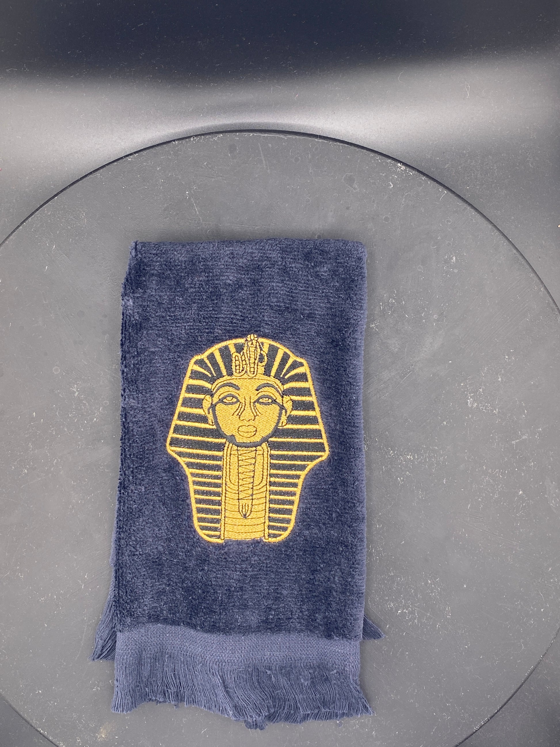 Black Alpha Phi Alpha Sphinx Stroll Towel in Satin Gold 