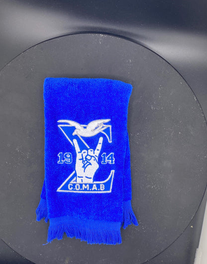Phi Beta Sigma GOMAB Stroll Towel on Royal blue featuring a dove, 1914, and handsign. 