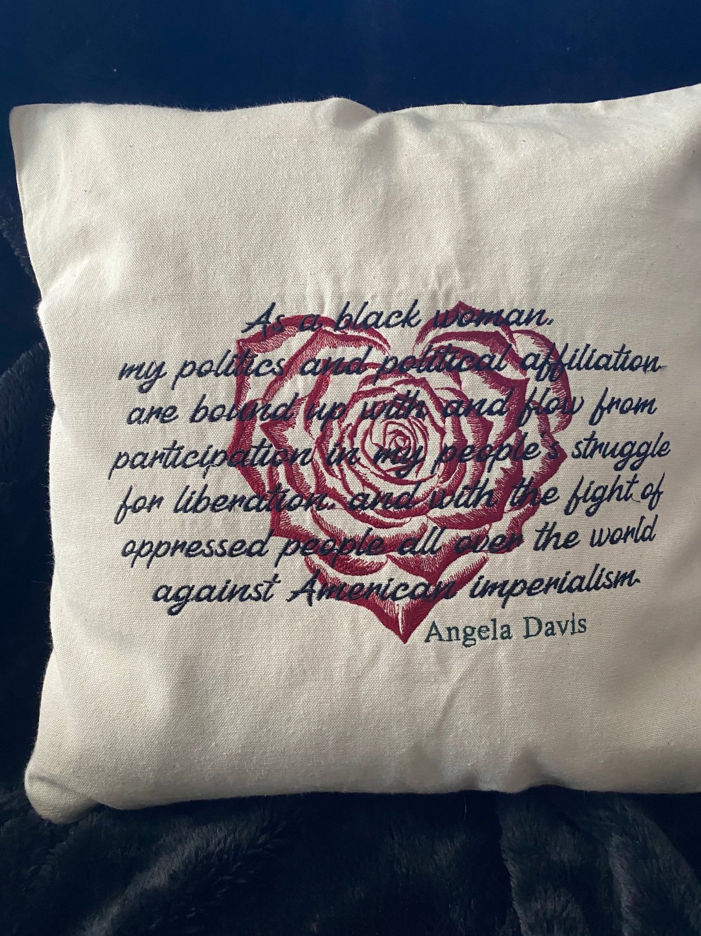 Angela Davis Quote Pillow | Embroidered Revolutionary Home Art - West & Remount Custom Apparel