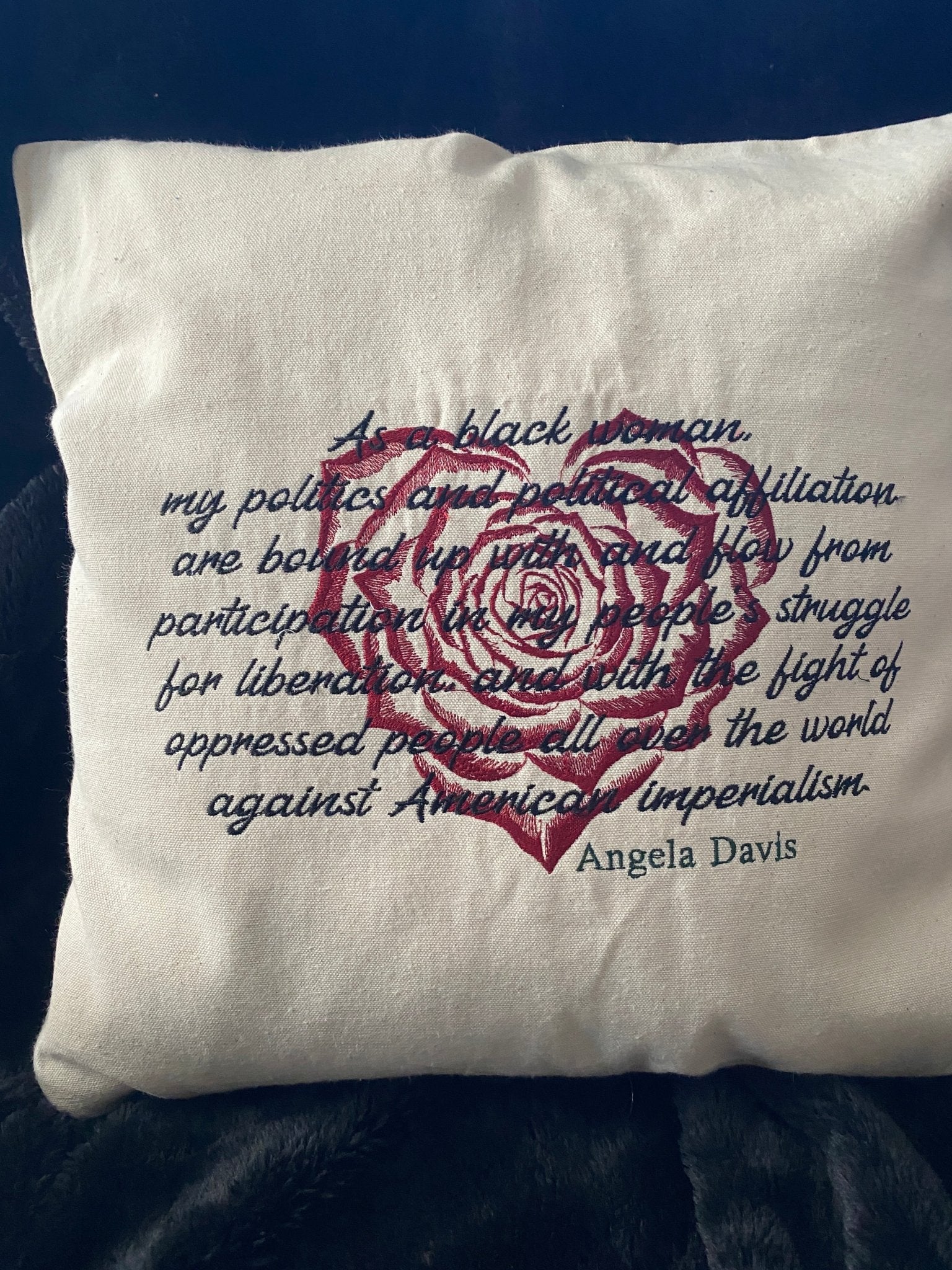 Angela Davis Quote Pillow | Embroidered Revolutionary Home Art - West & Remount Custom Apparel