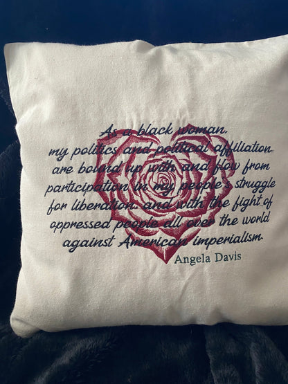 Angela Davis Quote Pillow | Embroidered Revolutionary Home Art - West & Remount Custom Apparel