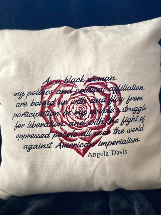 Angela Davis Quote Pillow | Embroidered Revolutionary Home Art - West & Remount Custom Apparel