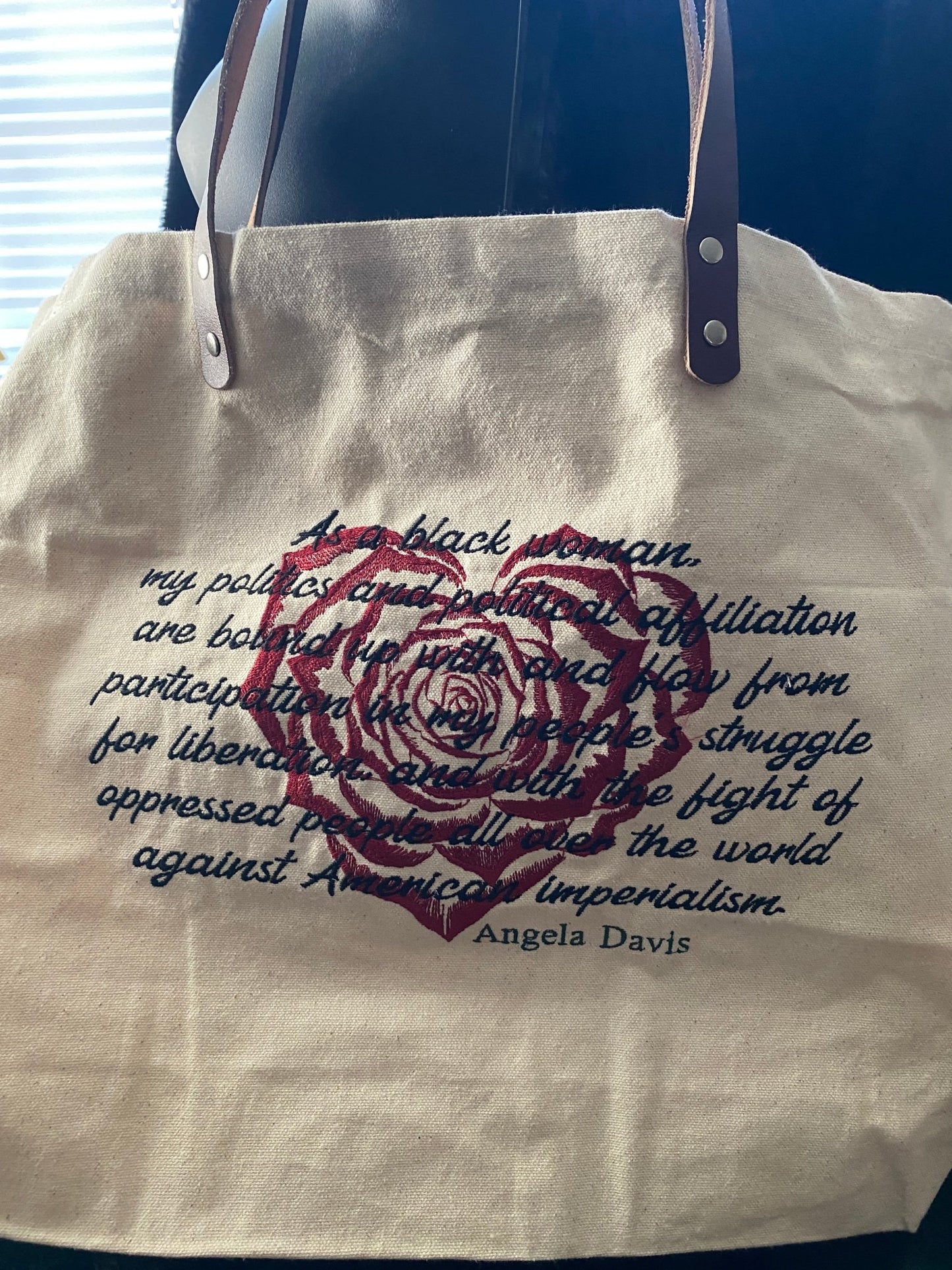 Angela Davis Quote Tote | Embroidered Revolutionary Canvas Bag - West & Remount Custom Apparel
