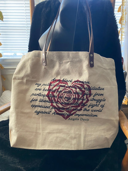 Angela Davis Quote Tote | Embroidered Revolutionary Canvas Bag - West & Remount Custom Apparel