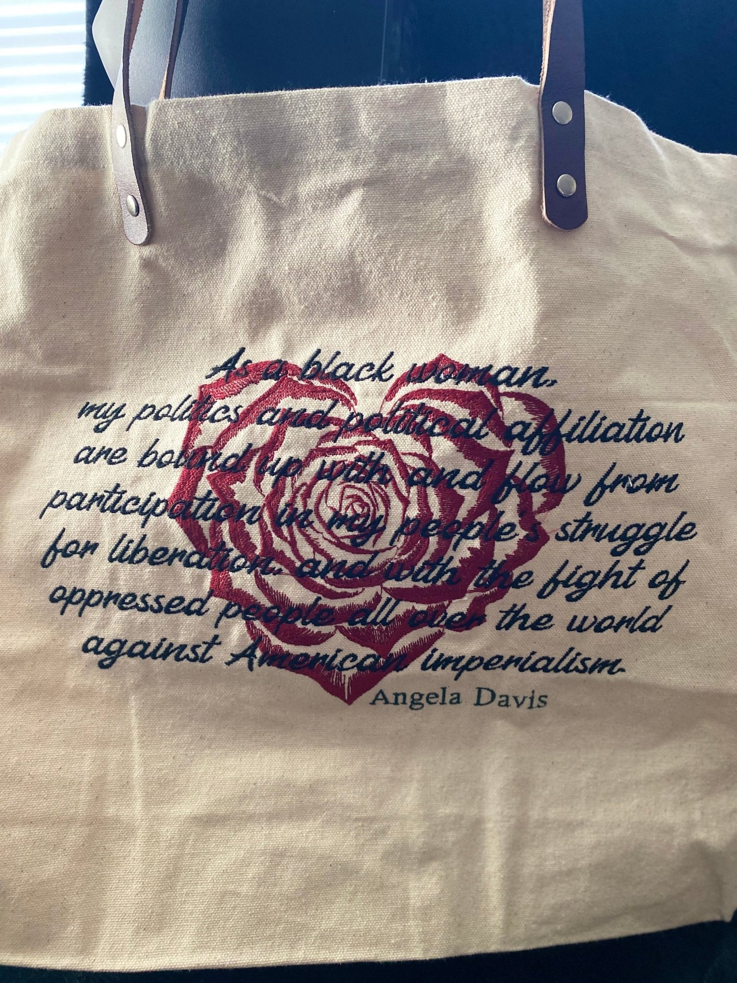 Angela Davis Quote Tote | Embroidered Revolutionary Canvas Bag - West & Remount Custom Apparel