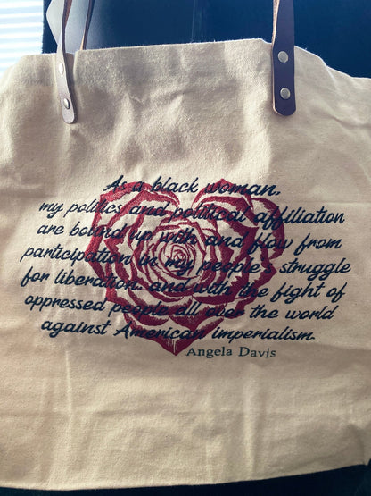 Angela Davis Quote Tote | Embroidered Revolutionary Canvas Bag - West & Remount Custom Apparel