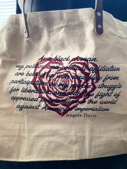 Angela Davis Quote Tote | Embroidered Revolutionary Canvas Bag - West & Remount Custom Apparel