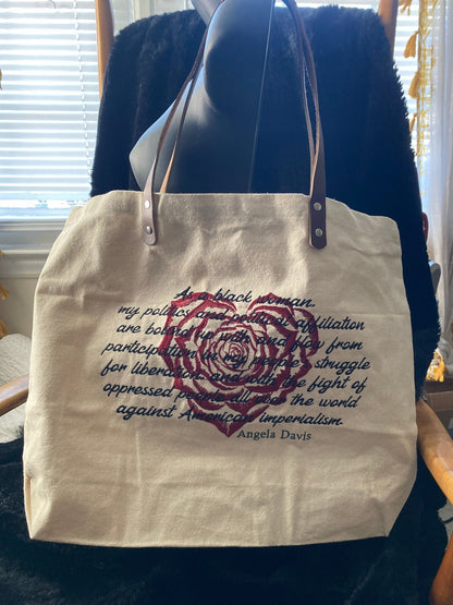 Angela Davis Quote Tote | Embroidered Revolutionary Canvas Bag - West & Remount Custom Apparel