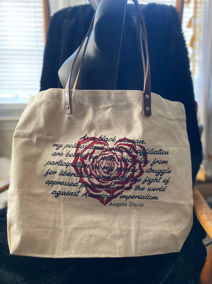 Angela Davis Quote Tote | Embroidered Revolutionary Canvas Bag - West & Remount Custom Apparel