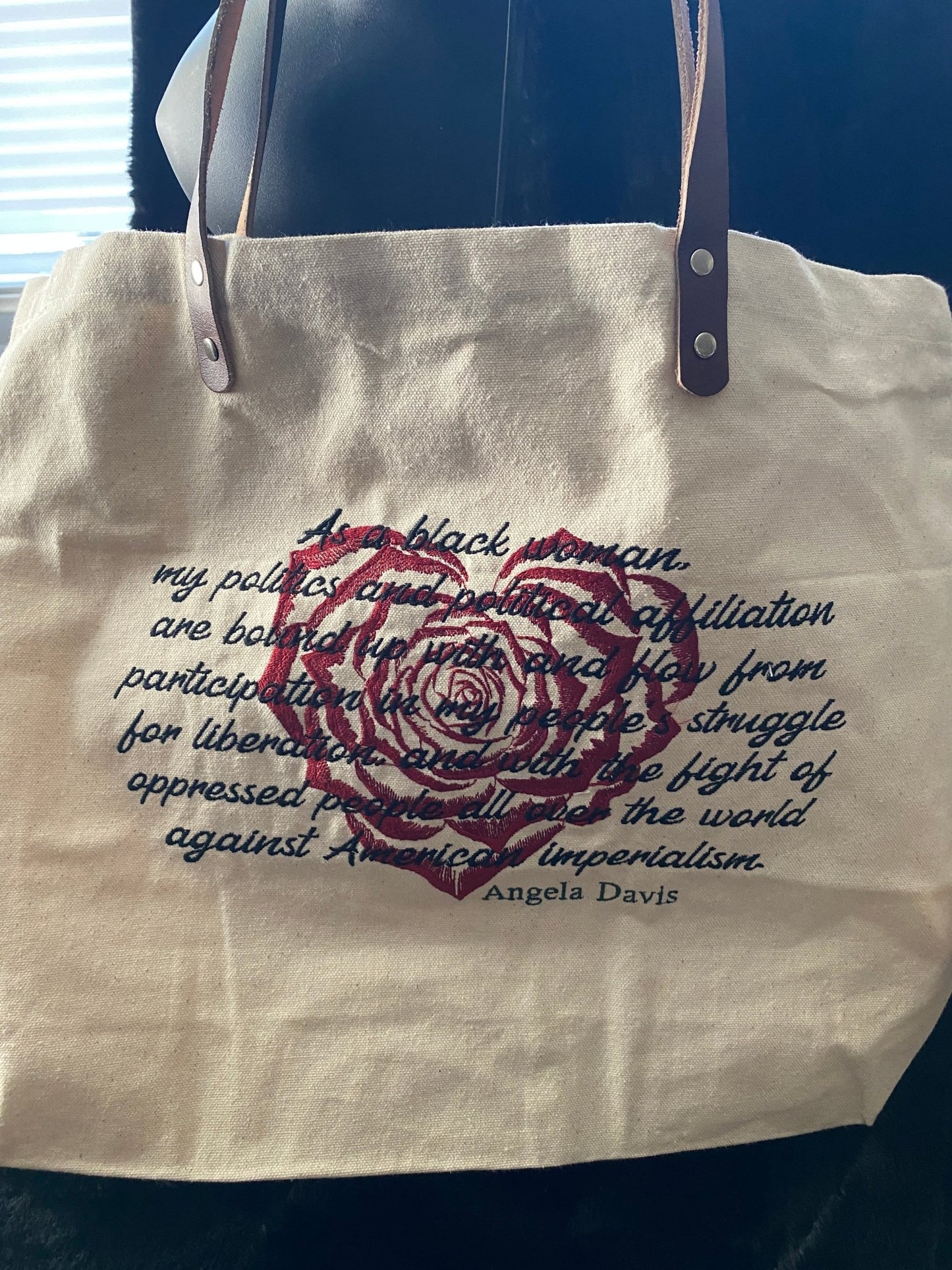 Angela Davis Quote Tote | Embroidered Revolutionary Canvas Bag - West & Remount Custom Apparel