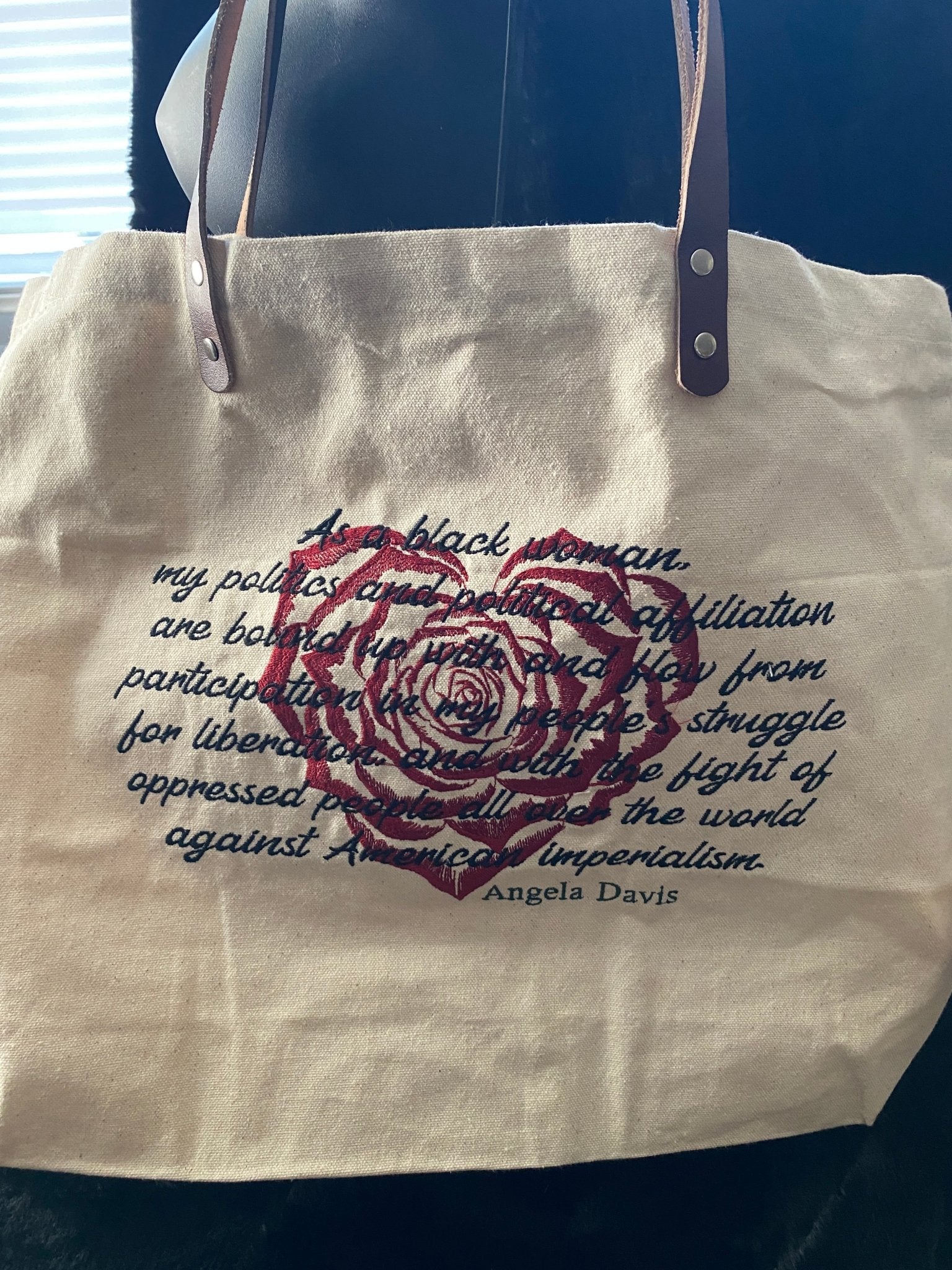 Angela Davis Quote Tote | Embroidered Revolutionary Canvas Bag - West & Remount Custom Apparel