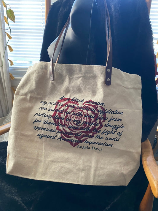 Angela Davis Quote Tote | Embroidered Revolutionary Canvas Bag - West & Remount Custom Apparel