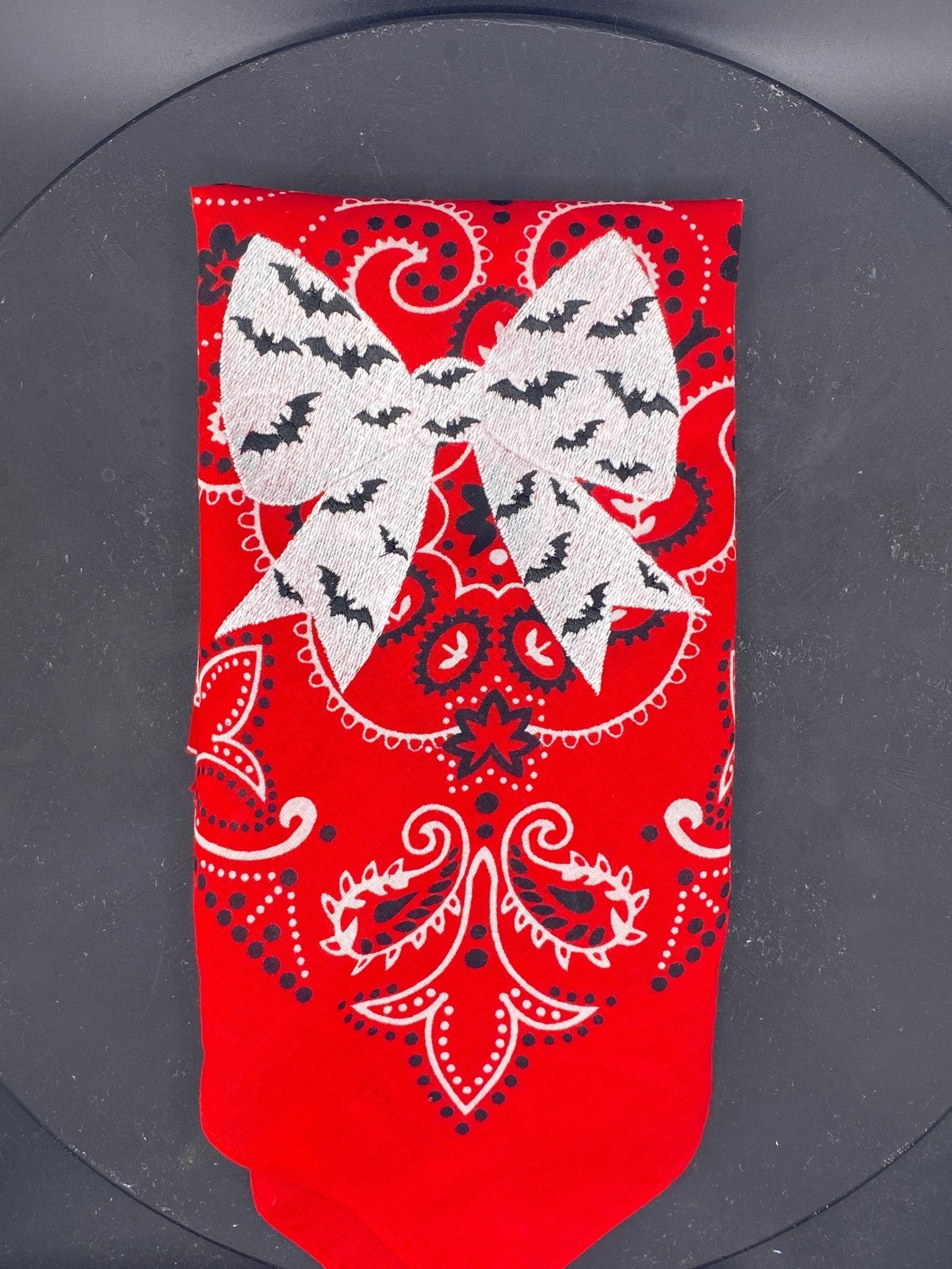Bat Bow Bandana – Red with Black and White Texas Paisley - West & Remount Custom Apparel
