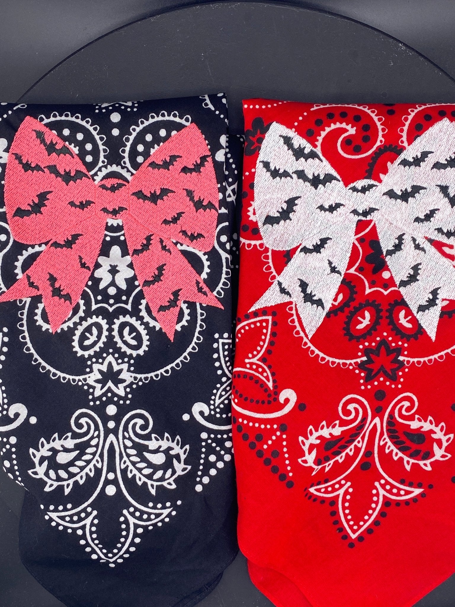 Bat Bow Bandana – Red with Black and White Texas Paisley - West & Remount Custom Apparel