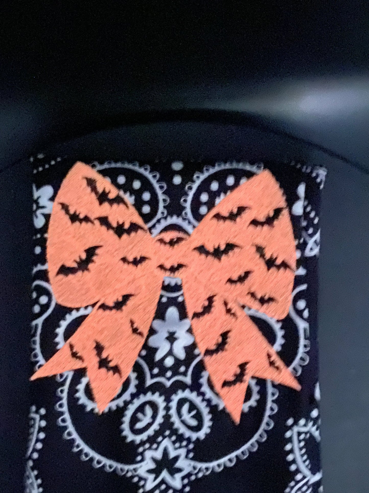 Bat Bow Glow Bandana – Black Texas Paisley with Glow - in - the - Dark Bow - West & Remount Custom Apparel