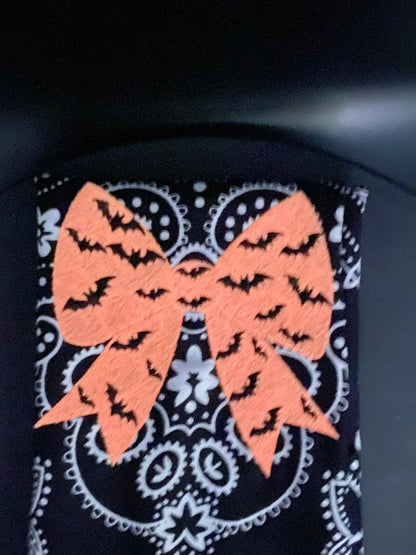 Bat Bow Glow Bandana – Black Texas Paisley with Glow - in - the - Dark Bow - West & Remount Custom Apparel