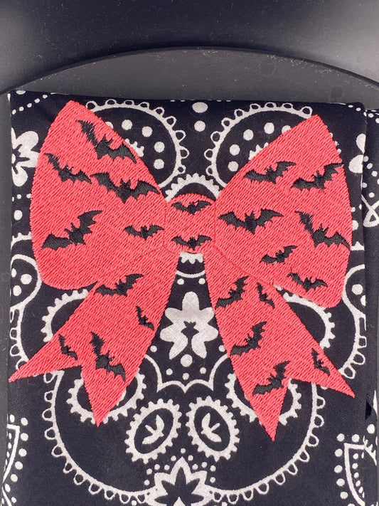 Bat Bow Glow Bandana – Black Texas Paisley with Glow - in - the - Dark Bow - West & Remount Custom Apparel