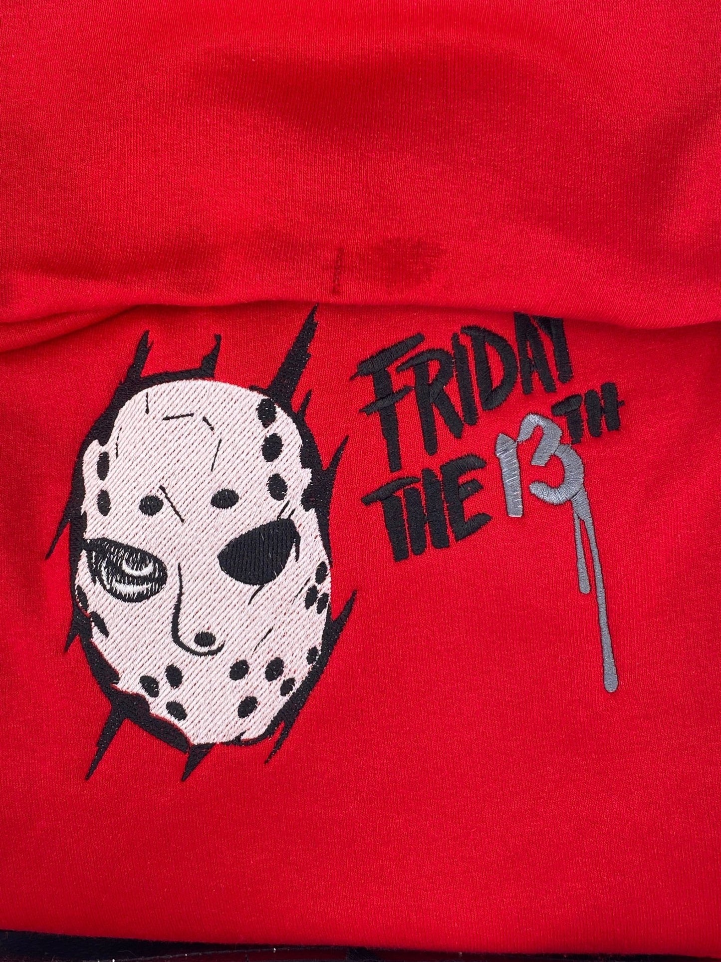 Friday the 13th Horror Hoodie – Embroidered Mask Design - West & Remount Custom Apparel
