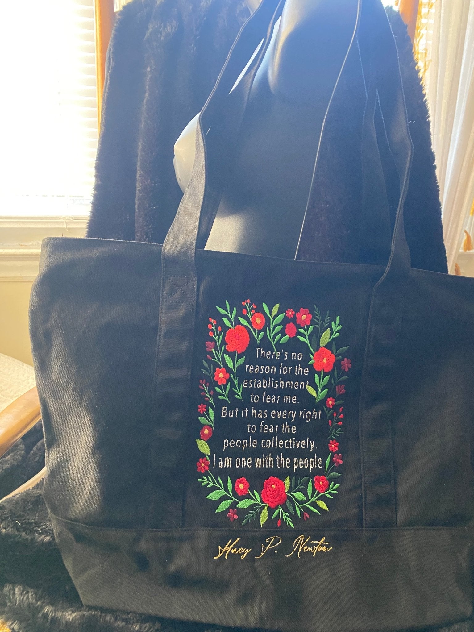 Huey P. Newton Quote Tote | Embroidered Collective Power Art - West & Remount Custom Apparel