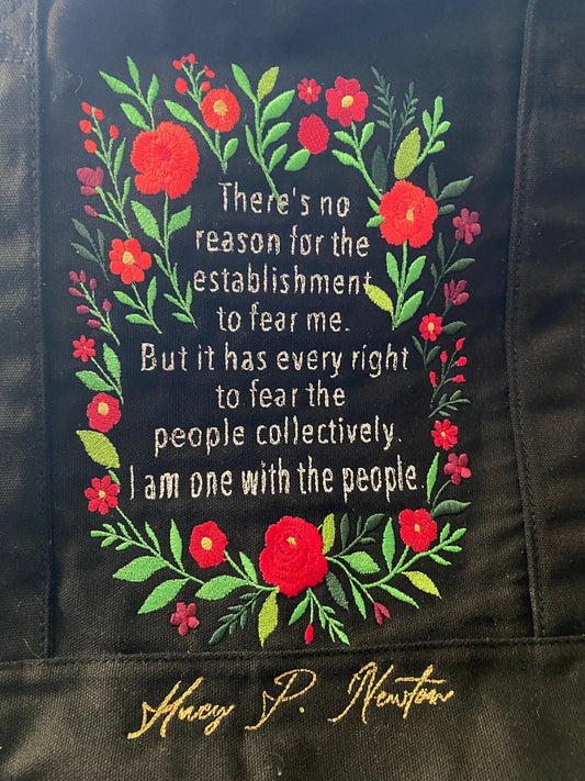 Huey P. Newton Quote Tote | Embroidered Collective Power Art - West & Remount Custom Apparel