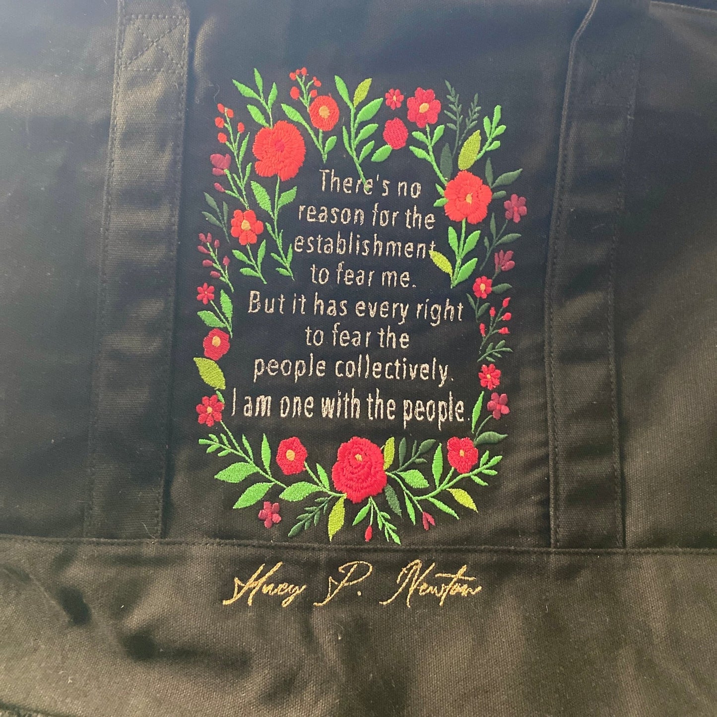 Huey P. Newton Quote Tote | Embroidered Collective Power Art - West & Remount Custom Apparel