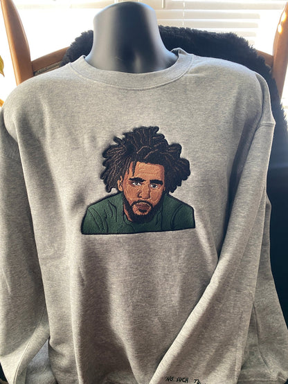 J. Cole Tribute No Such Thing Embroidered Sweatshirt With Quote on Sleeve - West & Remount Custom Apparel