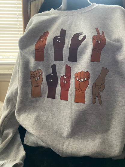 Multicultural ASL "F" Trump Protest Sweatshirt – Printed Graphic Fleece Crewneck - West & Remount Custom Apparel