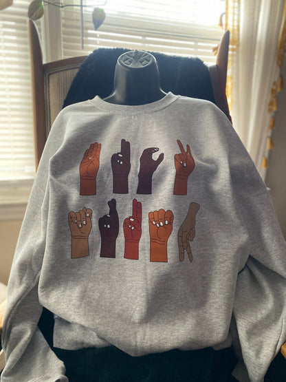 Multicultural ASL "F" Trump Protest Sweatshirt – Printed Graphic Fleece Crewneck - West & Remount Custom Apparel