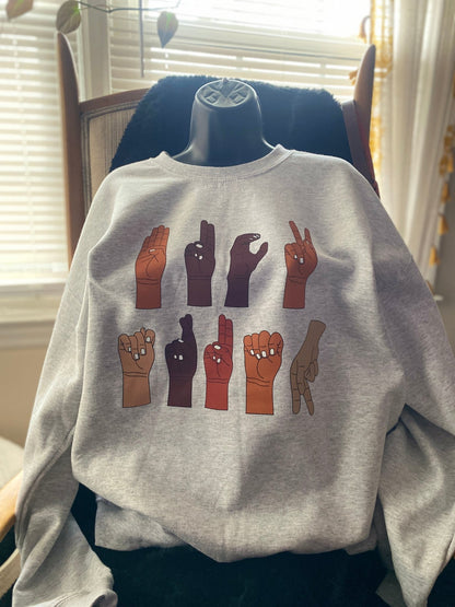 Multicultural ASL "F" Trump Protest Sweatshirt – Printed Graphic Fleece Crewneck - West & Remount Custom Apparel