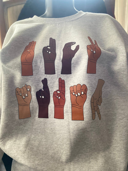 Multicultural ASL "F" Trump Protest Sweatshirt – Printed Graphic Fleece Crewneck - West & Remount Custom Apparel