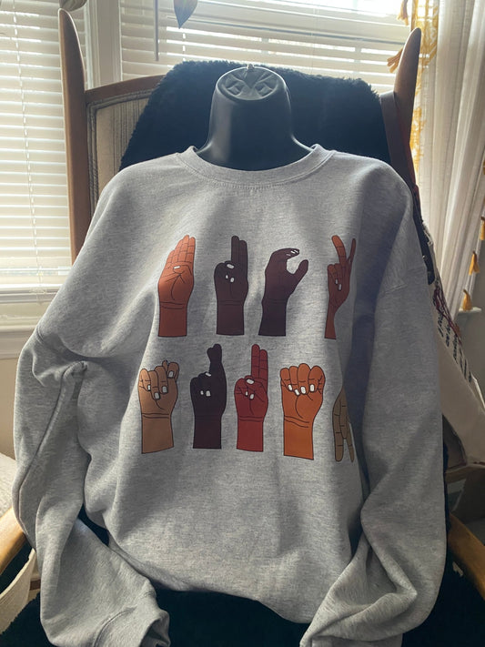 Multicultural ASL "F" Trump Protest Sweatshirt – Printed Graphic Fleece Crewneck - West & Remount Custom Apparel
