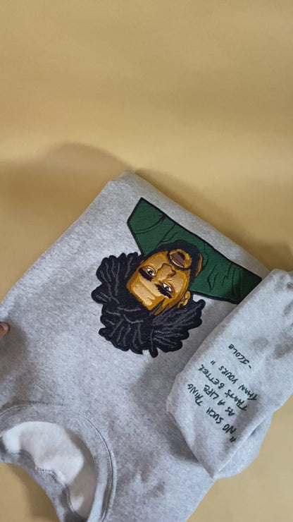 J. Cole Tribute No Such Thing Embroidered Sweatshirt With Quote on Sleeve