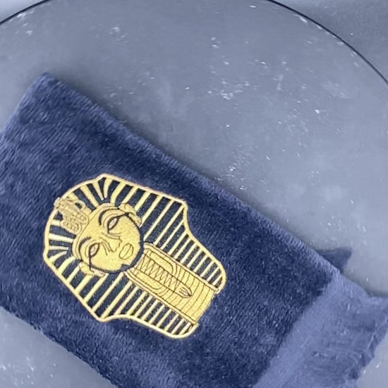 Satin Gold Sphinx on black velour towel for Alpha Phi Alpha