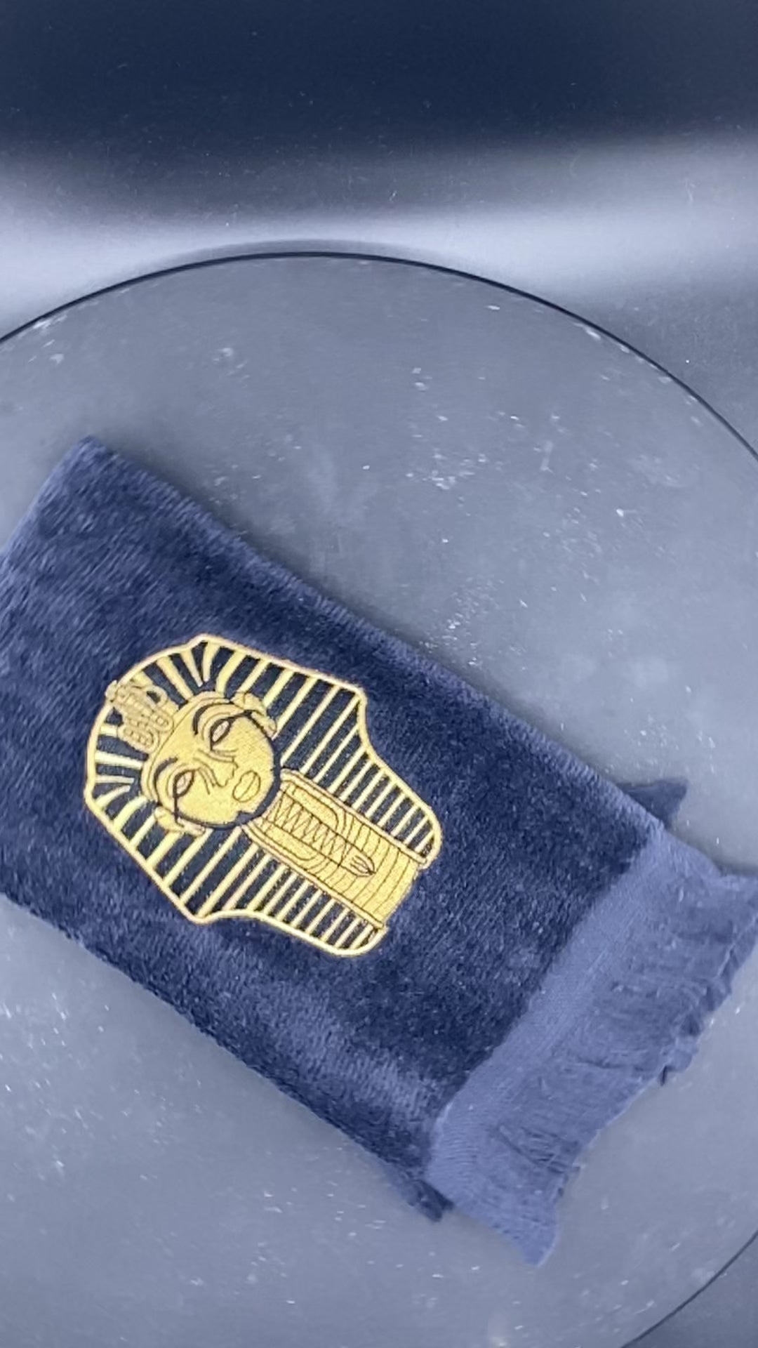 Satin Gold Sphinx on black velour towel for Alpha Phi Alpha