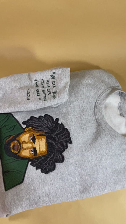 J. Cole Tribute No Such Thing Embroidered Sweatshirt With Quote on Sleeve